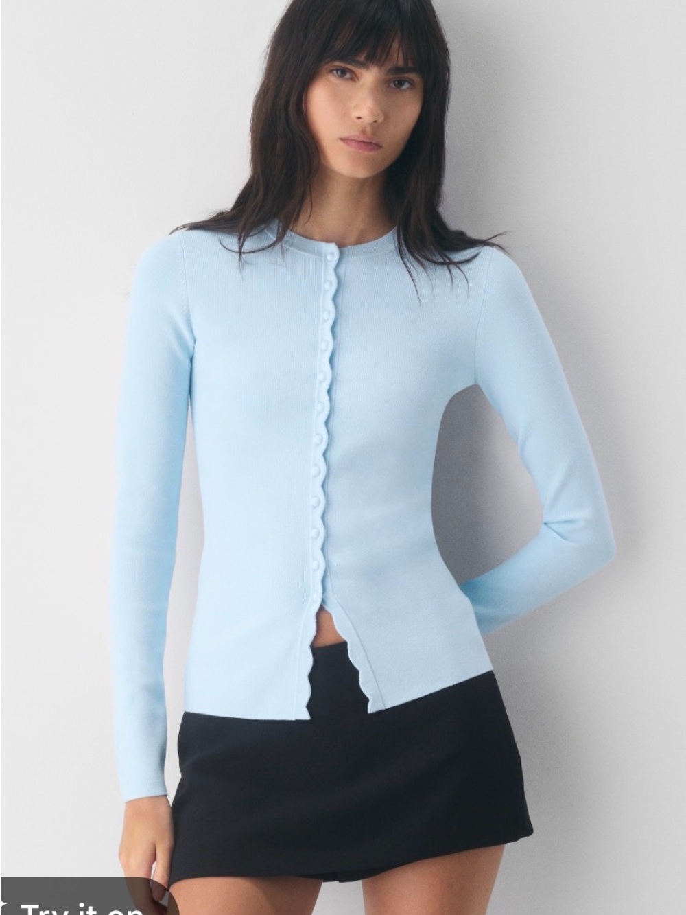 Light Blue Wilfred Shelly cardigan Scallop-Edge Long Sleeve Knit Top